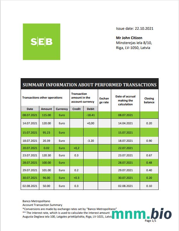 Łotwa Money Jar konto Wyciąg słowo i PDF szablon